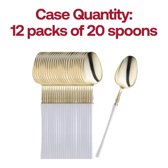 Gold with White Handle Moderno Disposable Plastic Dinner Spoons (240 Spoons) {5}