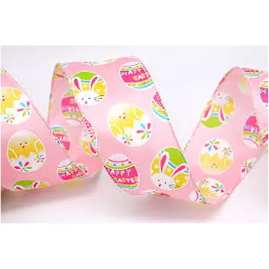 Pink Decorated Easter Egg Ribbon 2.5" x 10 Yards {4}