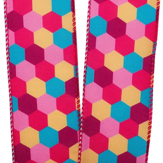 Colorful Hexagon Pattern Wired Ribbon 2.5" x 10 yd {4}
