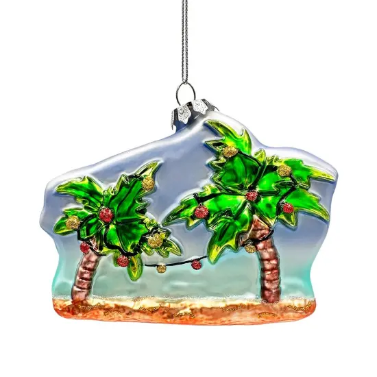 Merry Beachmas Christmas Palm Tree Glass Ornament, Xmas in July Tropical Decor {4}