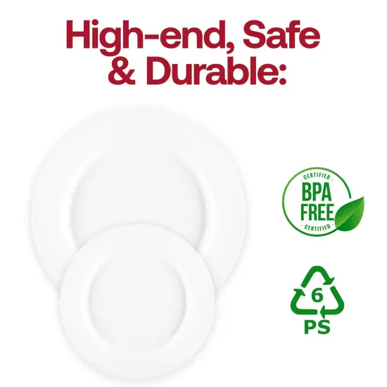 Matte Milk White Round Disposable Plastic Dinner Plates - 10" (120 Plates) {5}