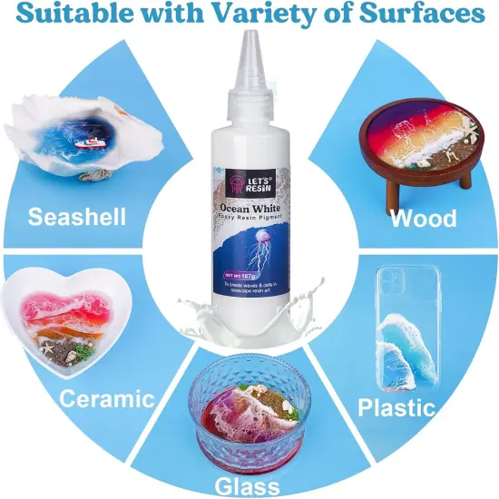 LET'S RESIN Ocean White Epoxy Resin Pigment 167g/5.89oz, High Concentrated Pigment Paste for Epoxy Resin & UV Resin, UV Resistant Opaque Pigment for Creates Cells & Lacing, 3D Flower Resin Coasters {5}