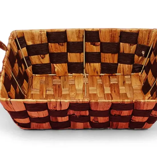 Two Tone Rush Woven Baskets with Handle 11 3/4"x 8 5/8" x 3 1/2" {4}