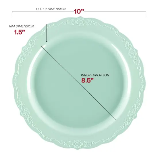 Turquoise Vintage Round Disposable Plastic Dinner Plates - 10" (120 Plates) {3}