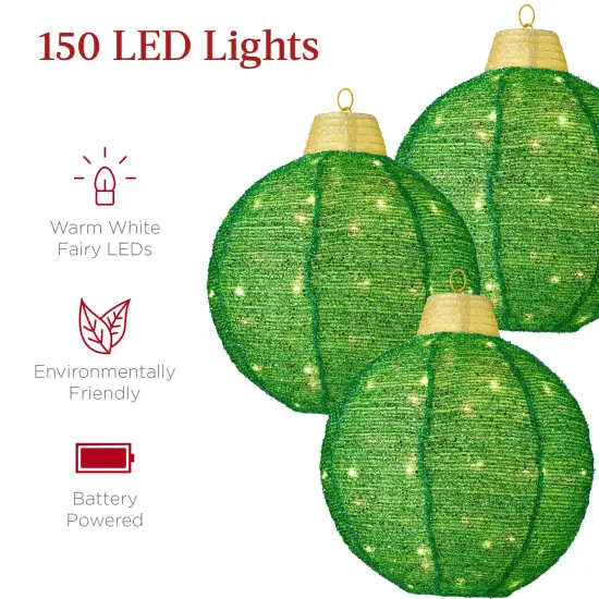 Best Choice Products 3-Piece Hanging Pop-Up Outdoor Christmas Ornaments, LED Lights, 8 Light Functions Green {3}