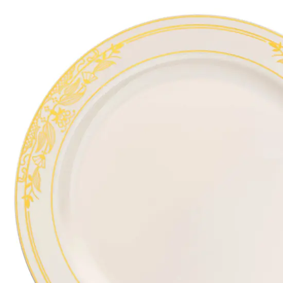 Ivory with Gold Harmony Rim Plastic Appetizer/Salad Plates - 7.5" (120 Plates) {1}
