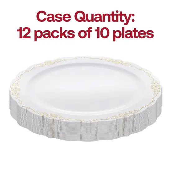 White with Gold Vintage Rim Round Disposable Plastic Appetizer/Salad Plates - 7.5" (120 Plates) {4}