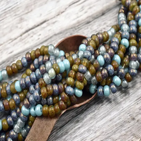 2/0 Aged Blue Sky Picasso Mix Seed Beads (22" Strand) {4}