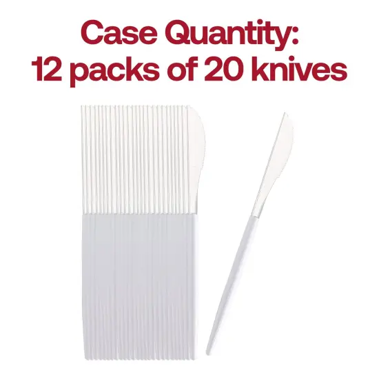 Silver with White Handle Moderno Disposable Plastic Dinner Knives (240 Knives) {5}