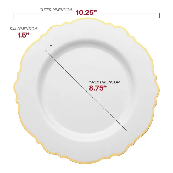 White with Gold Rim Round Blossom Disposable Plastic Dinner Plates - 10.25" (120 Plates) {3}