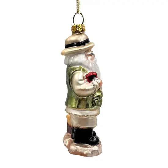 Adventurous Safari Santa Handblown Glass Ornament, African Jungle Explorer Travel Themed Christmas Decor {5}