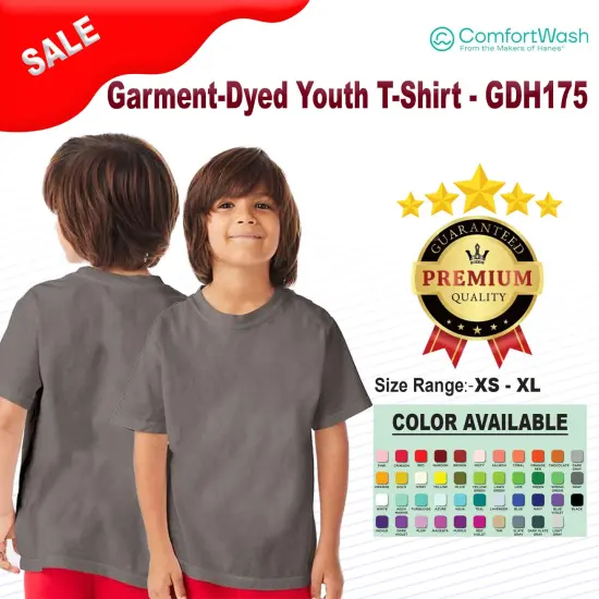 Hanes&reg; Garment Dyed Youth T-Shirt Black {2}
