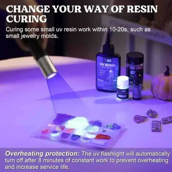 LET'S RESIN UV Light for Resin Curing, Portable Mini 365nm UV Flashlight Black Light, Faster Cure LED Waterproof UV Lamp Rechargeable for Resin Molds, Pet Urine, Dry Stains, Bed Bug {6}