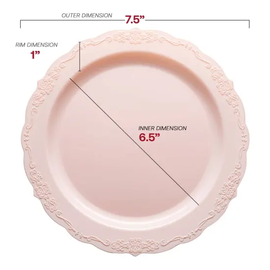 Pink Vintage Round Disposable Plastic Appetizer/Salad Plates - 7.5" (120 Plates) {3}
