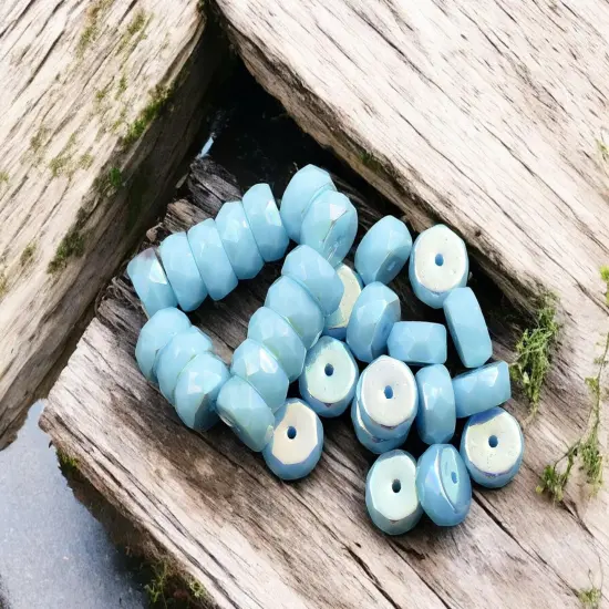 *15* 4x6mm Opaque Sky Blue AB Fire Polished Rondelle Heishi Beads {3}