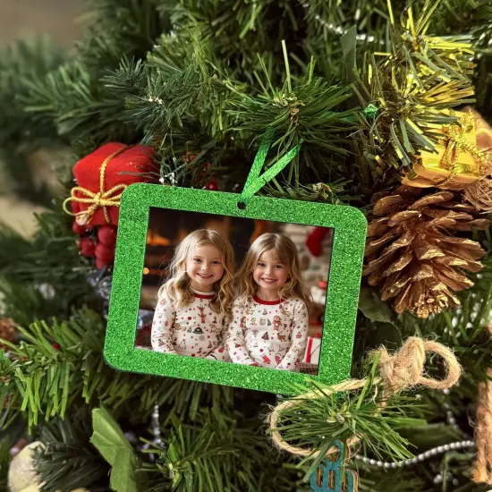 Wrapables Christmas Holiday Glittery Felt Photo Frame Ornaments (Set of 12), Red and Green Rectangle {4}