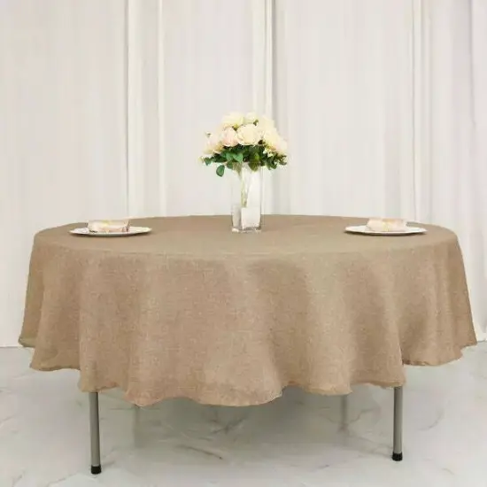 90-Inch NATURAL Round Faux Burlap Tablecloth Tablecloth Wedding Decorations {2}