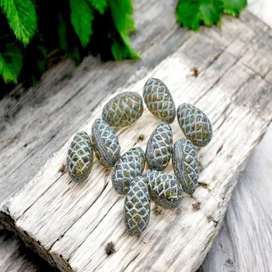 *10* 13x8mm Turquoise Washed Amber Pine Cone Beads {1}