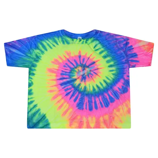 Tie Dye&reg; Ladies Cropped T Shirt NEON RAINBOW {1}