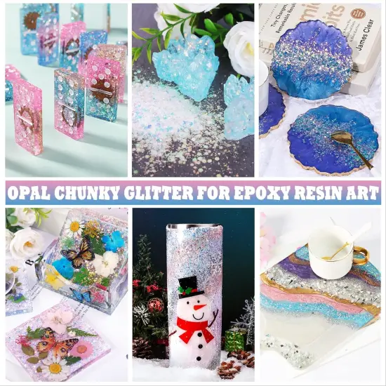 LET'S RESIN Opal Chunky Glitter for Resin, 12 * 10g Craft Powder for Tumblers/Slime, Iridescent Chameleon Glitter Sequins Festival Decor(Each 0.35oz) {5}