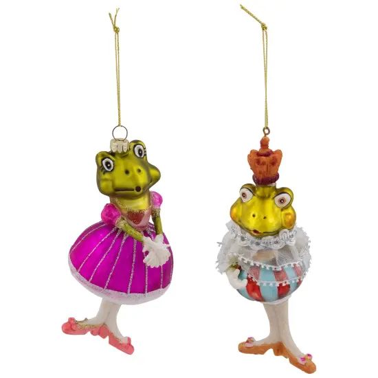 Northlight Royal Ballerina Frogs Glass Christmas Ornaments- 6" - Multicolor - Set of 2 {3}
