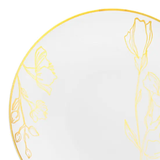 White with Gold Antique Floral Round Disposable Plastic Appetizer/Salad Plates - 7.5" (120 Plates) {1}