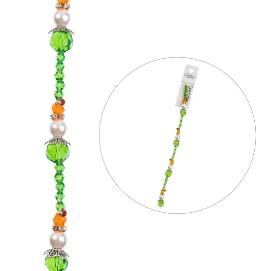 Crystal Lane DIY 7" Designer Holiday Glass Bead Mix Strand Green Orange Elf {4}