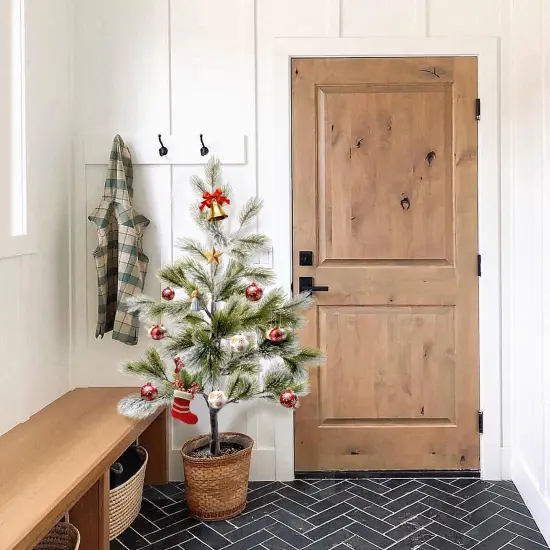 38&rdquo; Flocked Christmas Artificial Trees Snowed Faux Pine Cones UV-Resistant Indoor Outdoor DIY Xmas Home Decoration, 2pcs {5}