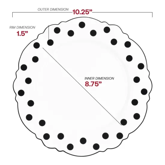 White with Black Dots Round Blossom Disposable Plastic Dinner Plates - 10.25" (120 Plates) {3}