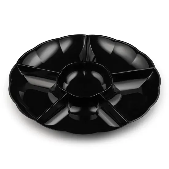 Black Big 6-Partition Round Disposable Plastic Trays (24 Trays) {1}