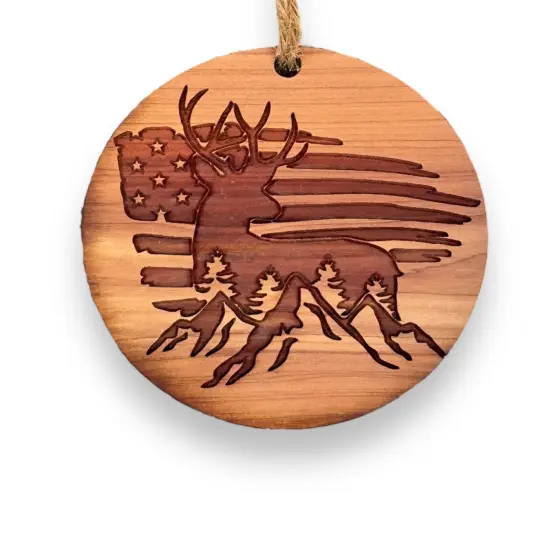 American Deer Flag - Cedar Ornament {5}