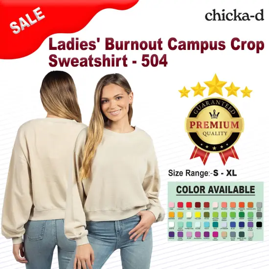 chicka-d &reg; Ladies Burnout Campus Crop Sweatshirt OATMEAL {2}
