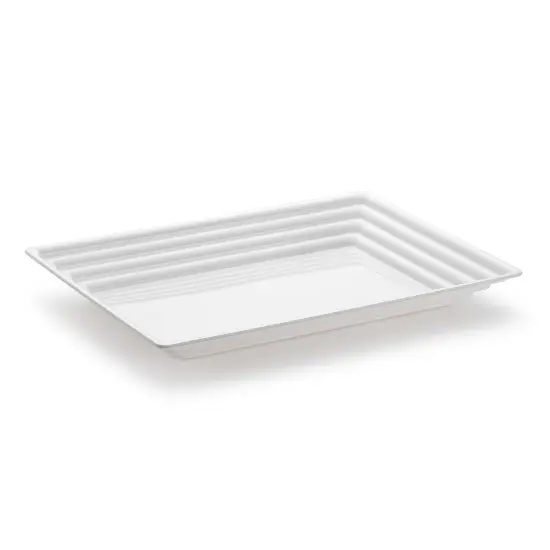 White Rectangular with Groove Rim Plastic Serving Trays - 9" x 13" (24 Trays) {1}