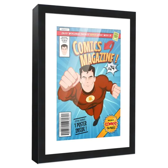 Comic Book Display Frame for Current Era Comic Published After 1985 - Black Wood Comic Frame With White Mat for 6.875x10.5 Comic, 18 Frame Sizes {2}