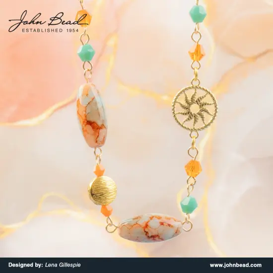 Crystal Lane DIY 7" Designer Glass Focal Bead Mix Strand Orange Marble Mix {2}