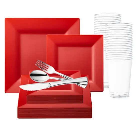 Red Square Plastic Wedding Value Set (60 Settings) {1}