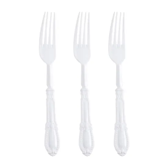 White Baroque Disposable Plastic Dinner Forks (480 Forks) {2}