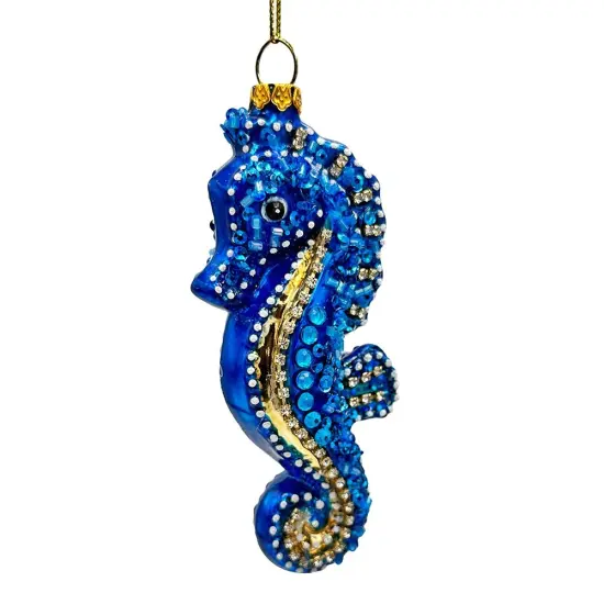 Exotic Seahorse Glass Christmas Ornament, Aquatic Beach Themed Nautical Decor {4}