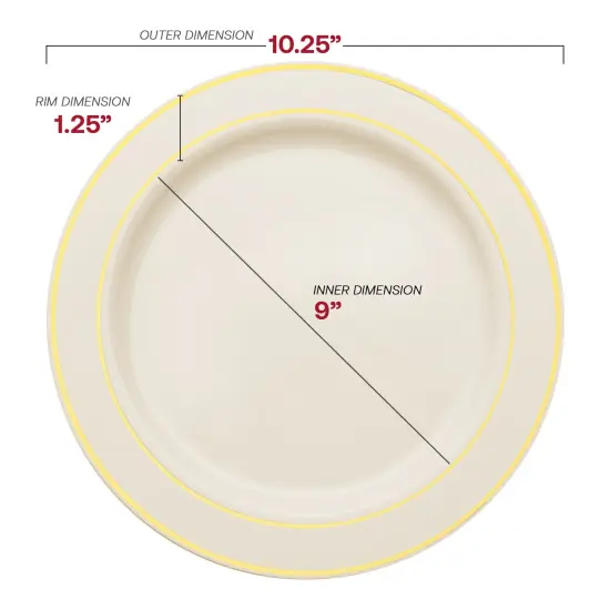 Ivory with Gold Edge Rim Plastic Dinner Plates - 10.25" (120 Plates) {3}