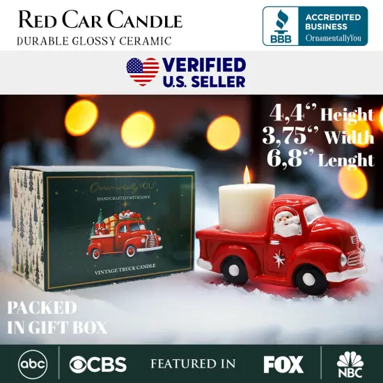 Red Truck with Santa Christmas Candle, Ceramic and Scented with an Invigorating Lemon Basil Fragrance {2}