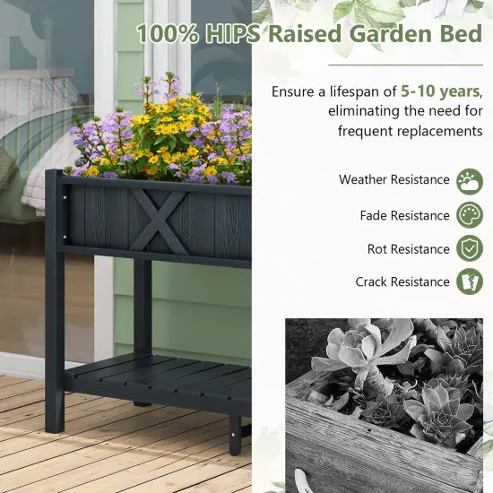 Costway HIPS Raised Garden Bed Poly Wood Elevated Planter Box with Legs, Storage Shelf Blue/Coffee/Black {4}