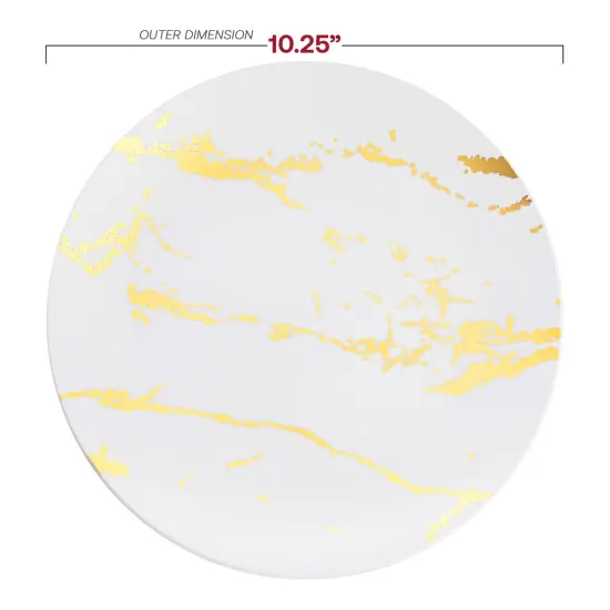White with Gold Marble Stroke Round Disposable Plastic Dinner Plates - 10.25" (120 Plates) {3}