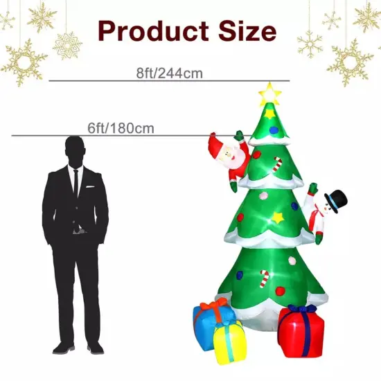 Kitcheniva Inflatable Christmas Tree With Led Lights Santa Claus Snowman 8FT {3}