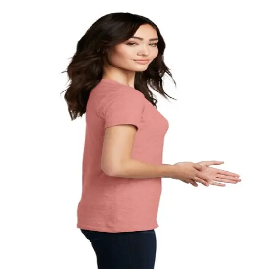 District&reg; Women&rsquo;s Perfect Blend Short Sleeve CVC V-Neck Tee Heathered Navy {5}