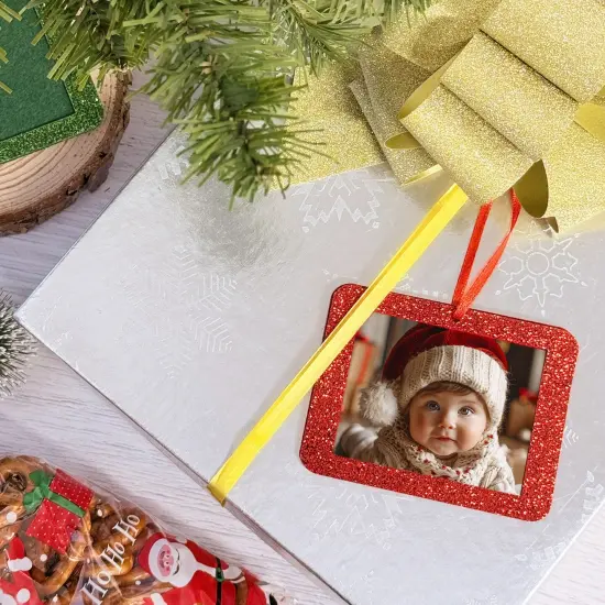 Wrapables Christmas Holiday Glittery Felt Photo Frame Ornaments (Set of 12), Red and Green Rectangle {6}