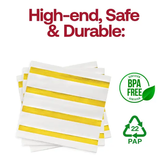 Durable White with Gold Stripes Paper Beverage/Cocktail Napkins (600 Napkins) {4}