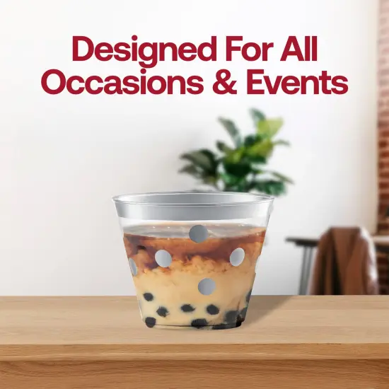 Clear with Silver Dots Round Disposable Plastic Party Cups - 9 oz. (240 Cups) {6}