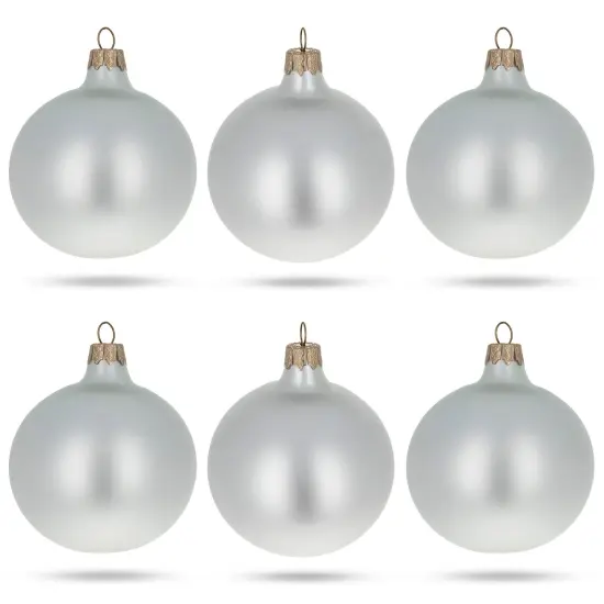 Set of 6 Matte White Glass Ball Christmas Ornaments 3.25 Inches {1}