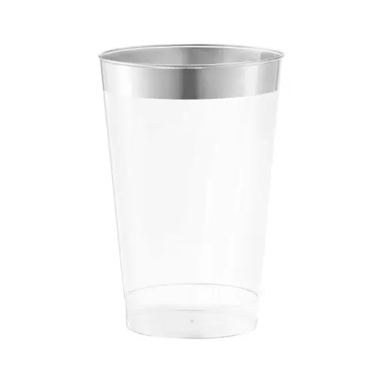 Clear with Metallic Silver Rim Round Tumblers - 12 oz. (240 Cups) {1}