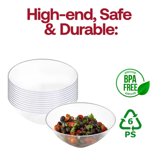 Solid Clear Organic Round Disposable Plastic Bowls - 32 oz. (60 Bowls) {4}